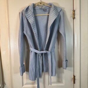 Y2K Anchor Blue Belted knit Sweater with Hood size Large